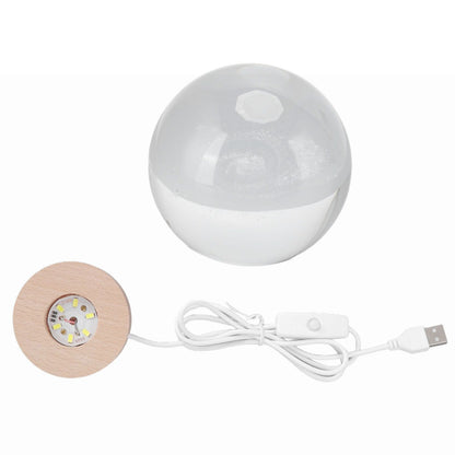 Crystal Ball Night Light Wired Button Switch Round 3D Decorative Crystal Ball with Base for Home Galactic System Warm Light