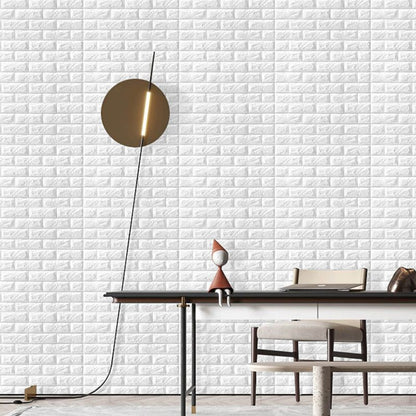3D Brick Wall Stickers Self Adhesive Waterproof Prevent Collision DIY Faux Foam Brick Wall Panels for Bedroom Kitchen Standard 2.5mm/0.1in White