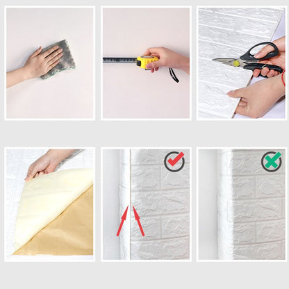 3D Brick Wall Stickers Self Adhesive Waterproof Prevent Collision DIY Faux Foam Brick Wall Panels for Bedroom Kitchen Standard 2.5mm/0.1in White
