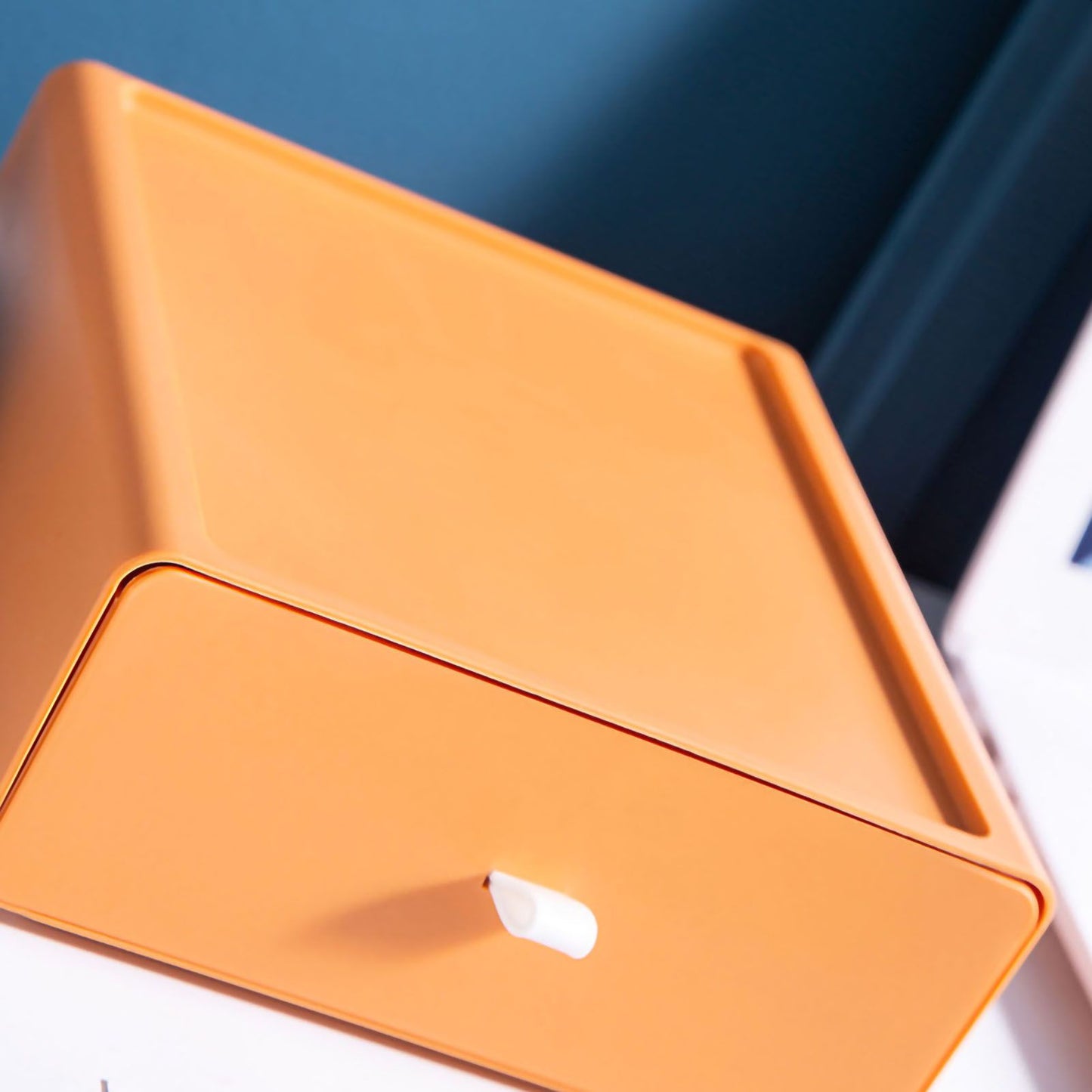 Desktop Storage Box Drawer Design Strong Load Bearing Stackable Desktop Organizer Storage Box for Stationery Orange