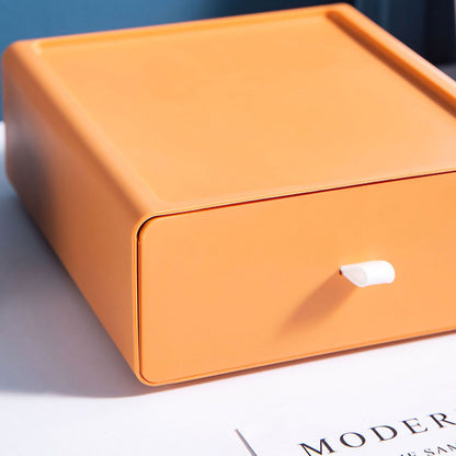 Desktop Storage Box Drawer Design Strong Load Bearing Stackable Desktop Organizer Storage Box for Stationery Orange