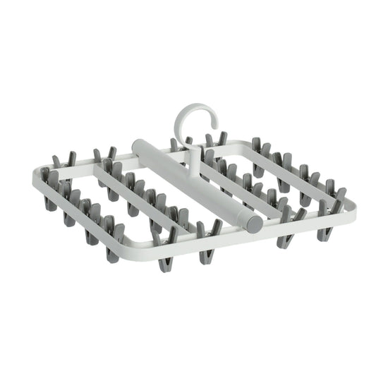 Drying Rack Foldable Matrix Hanging Point 24 Clips Household Drying Rack for Socks Underwear Panties White Grey