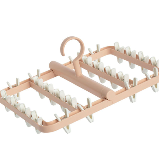 Drying Rack Foldable Matrix Hanging Point 24 Clips Household Drying Rack for Socks Underwear Panties Pink
