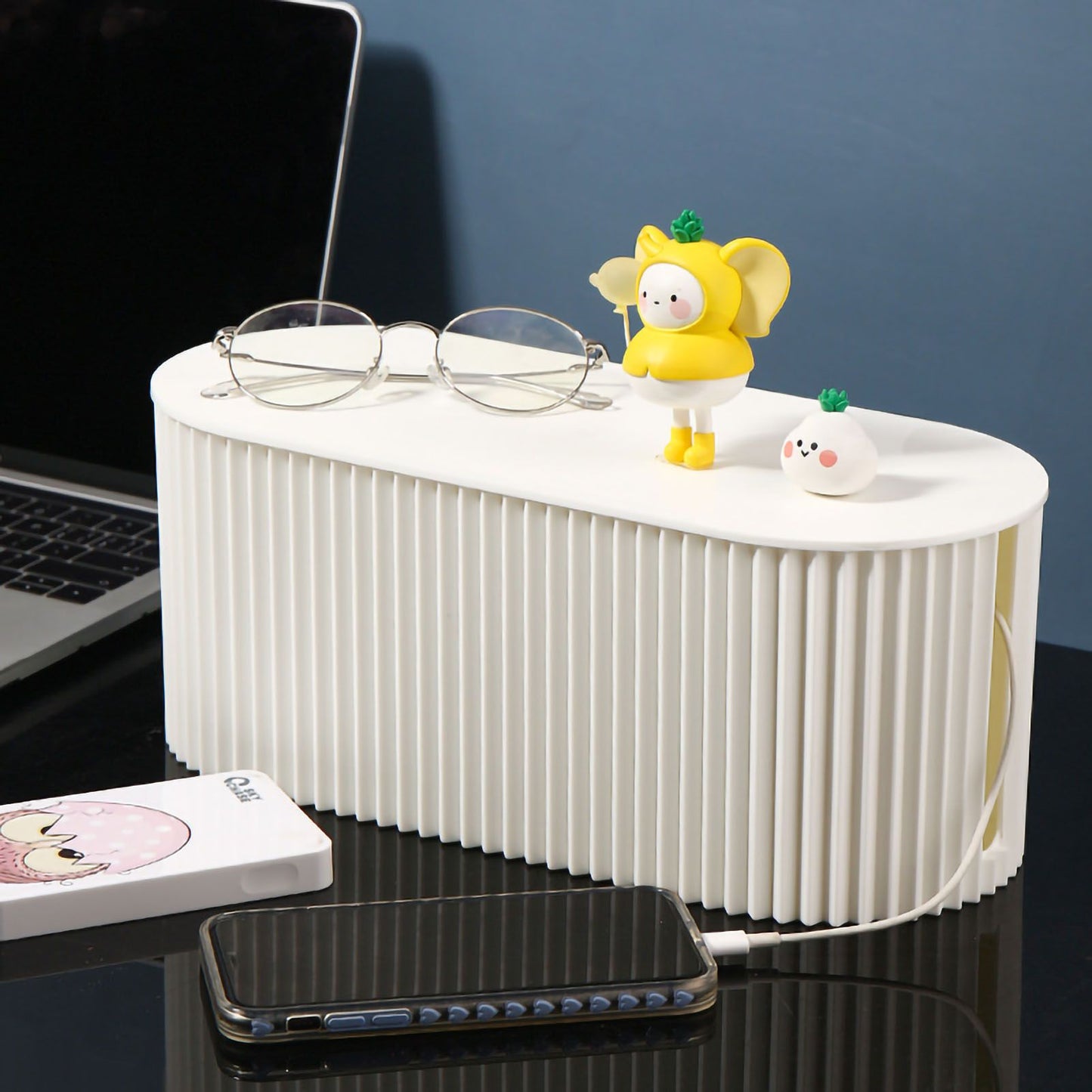 Cable Organizer Box Large Capacity Durable ABS Detachable Cover Insulated Cord Management Box for PC TV Appliances White Large Size