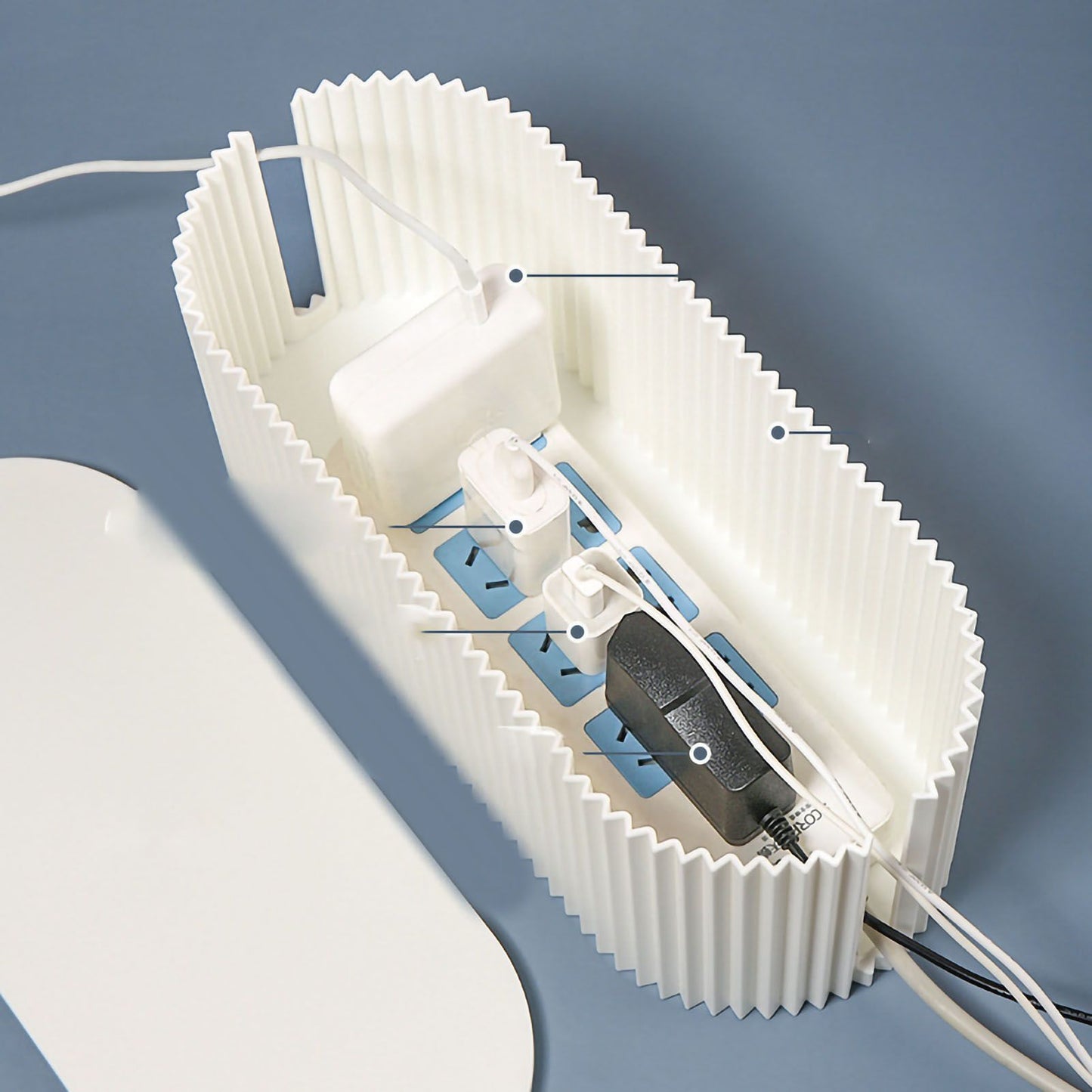 Cable Organizer Box Large Capacity Durable ABS Detachable Cover Insulated Cord Management Box for PC TV Appliances White Large Size