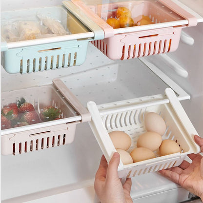 Fridge Drawer Organizer Retractable Multifunction Space Saving Refrigerator Storage Box Light Blue 20.5x16.4x7.6cm / 8.1x6.5x3.0in