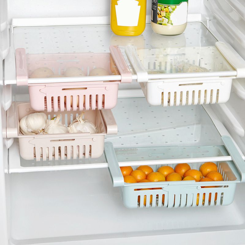 Fridge Drawer Organizer Retractable Multifunction Space Saving Refrigerator Storage Box Light Blue 20.5x16.4x7.6cm / 8.1x6.5x3.0in