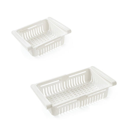 Fridge Drawer Organizer Retractable Multifunction Space Saving Refrigerator Storage Box White 20.5x16.4x7.6cm / 8.1x6.5x3.0in