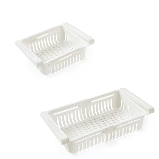 Fridge Drawer Organizer Retractable Multifunction Space Saving Refrigerator Storage Box White 20.5x16.4x7.6cm / 8.1x6.5x3.0in
