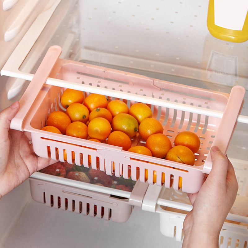 Fridge Drawer Organizer Retractable Multifunction Space Saving Refrigerator Storage Box Pink 20.5x16.4x7.6cm / 8.1x6.5x3.0in