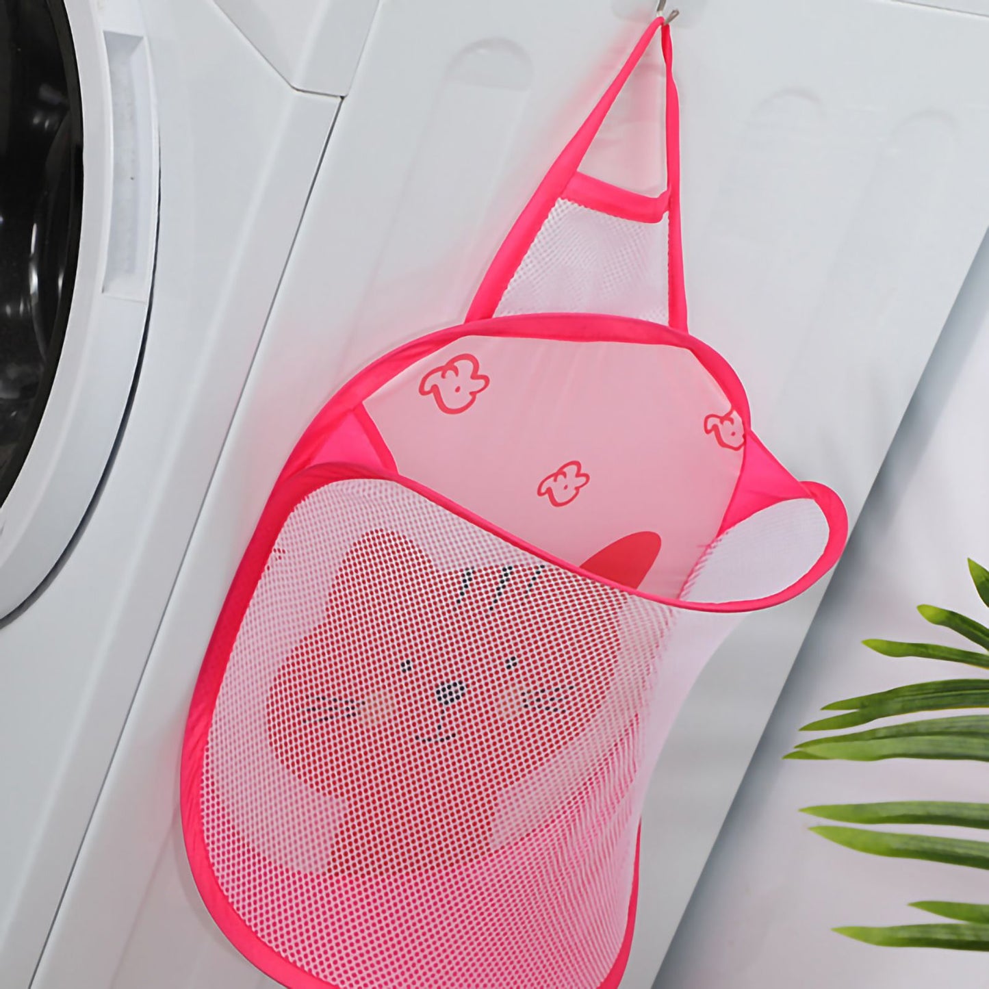 Collapsible Laundry Bag Foldable Laundry Hamper Large Laundry Basket Mesh Wall Mounted for Bathroom with Hook Pink Cat