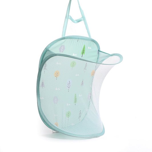Collapsible Laundry Bag Foldable Laundry Hamper Large Laundry Basket Mesh Wall Mounted for Bathroom with Hook Green Tree