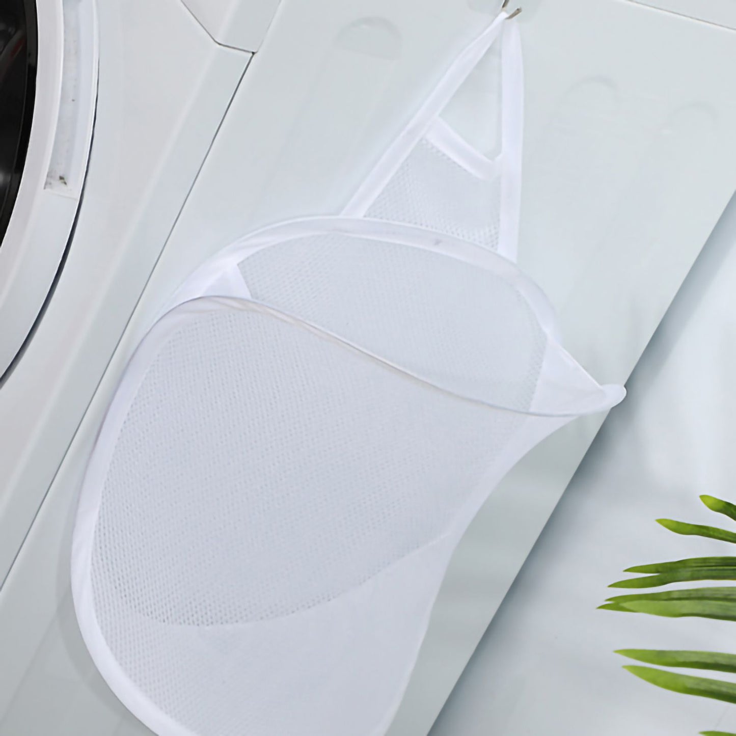 Collapsible Laundry Bag Foldable Laundry Hamper Large Laundry Basket Mesh Wall Mounted for Bathroom with Hook White Mesh