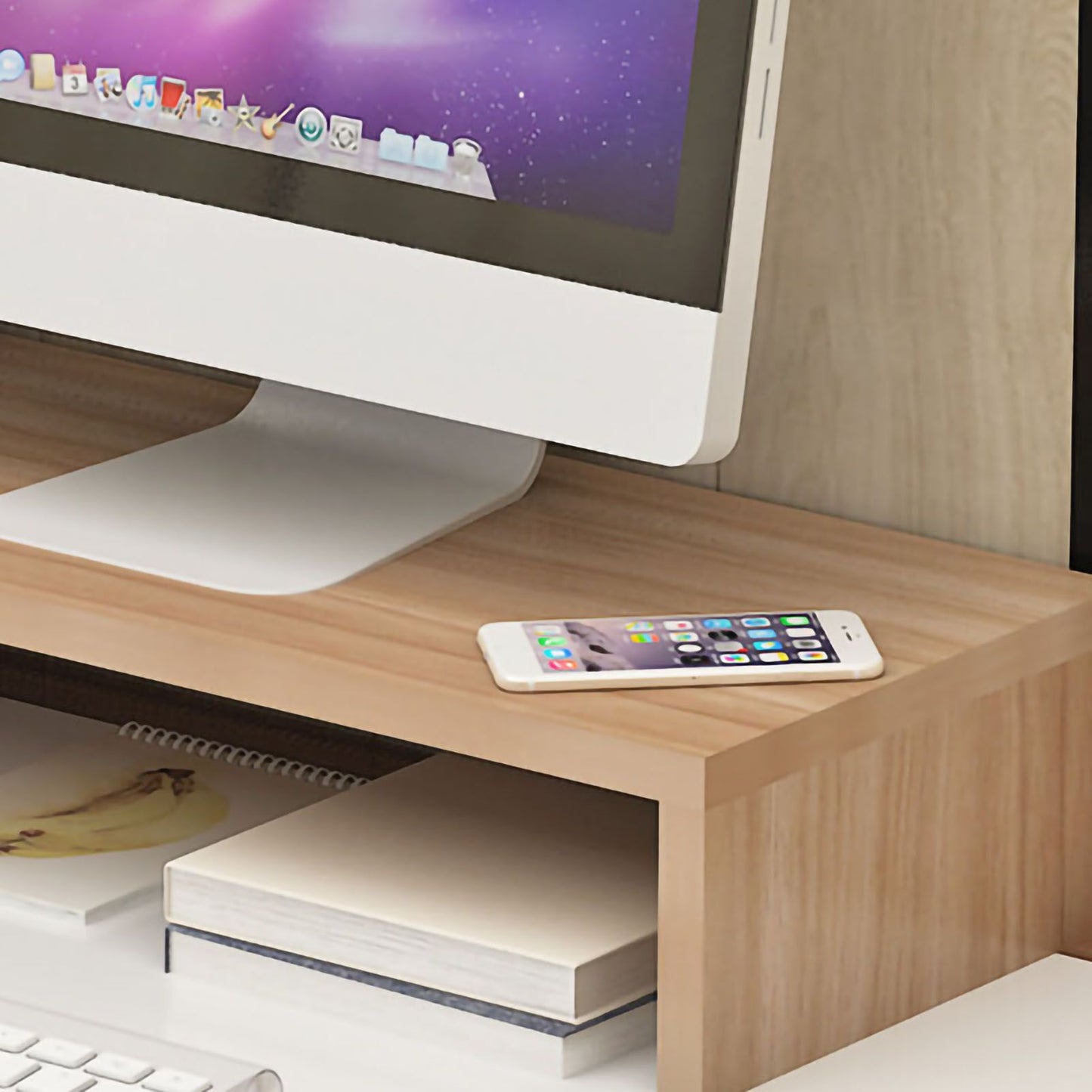 Monitor Stand Riser Ergonomic Computer Monitor Riser Stand Extra Storage Space Desktop Notebook Elevated Base Light Walnut