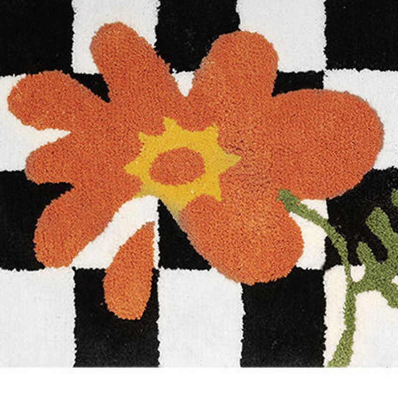 Checkered Doormat Anti Skid Black White Grid Cute Door Mat for Bathrooms Kitchens Living Rooms Orange Flower 50x80