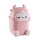 Desktop Trash Can Plastic Mini Lovely Living Room Dining Table Wastebasket with Lid for Home Pink Little Elk