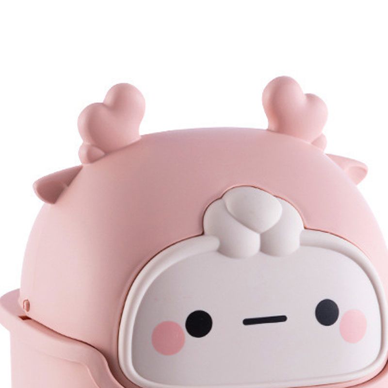 Desktop Trash Can Plastic Mini Lovely Living Room Dining Table Wastebasket with Lid for Home Pink Little Elk