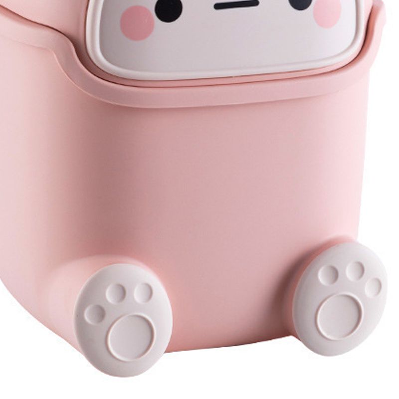Desktop Trash Can Plastic Mini Lovely Living Room Dining Table Wastebasket with Lid for Home Pink Little Elk
