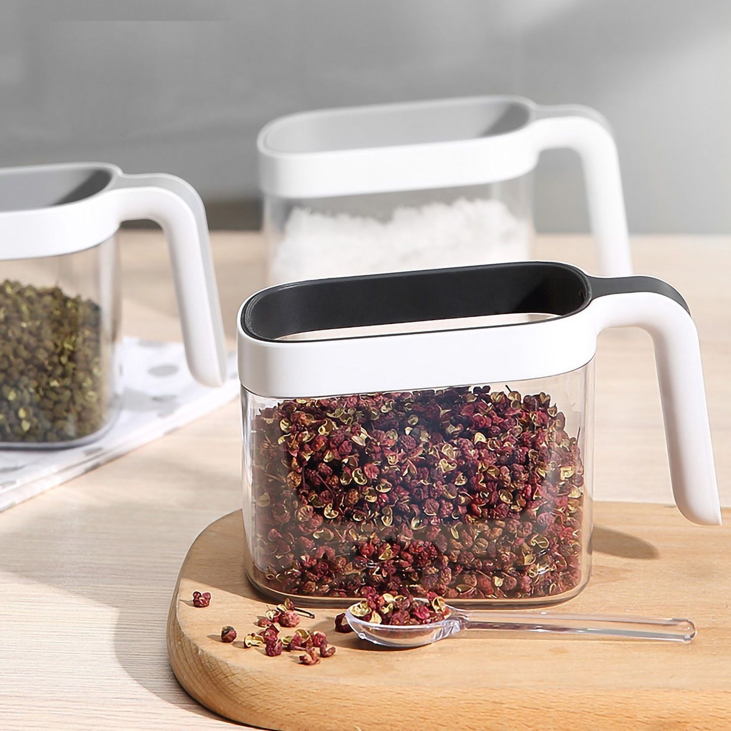 Seasoning Box Wall Mount Multi Grid Seasoning Storage Container Kitchen Seasoning Jar Combination Set 2 Container Gray with 2 Spoons