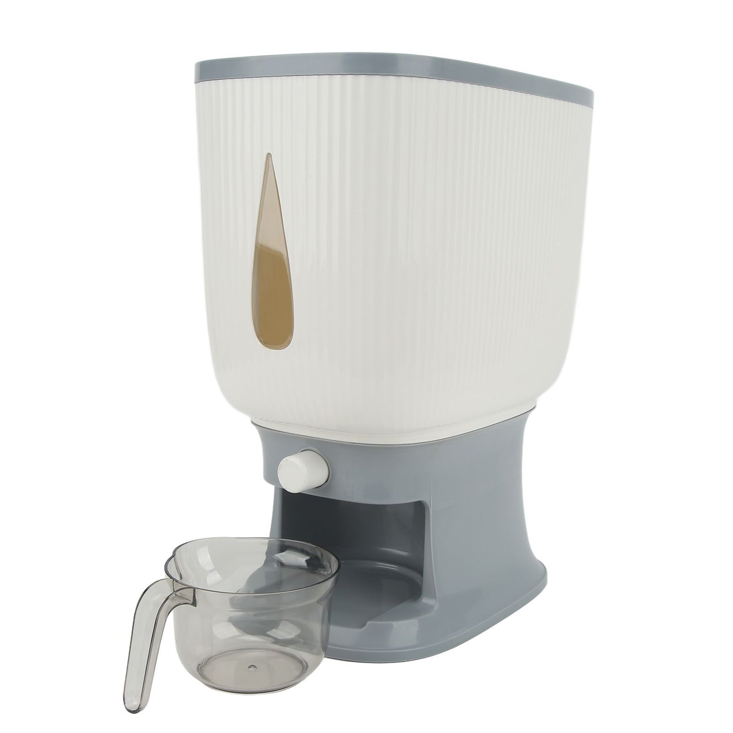 Household Rice Dispenser Large Capacity Automatic Rebound Food Grain Storage Container with Cup Grey