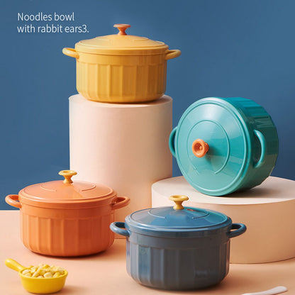 Noodles Bowl with Lid Binaural Noodles Bowl Home Dorm Student Covered Bowl Large Peacock Blue