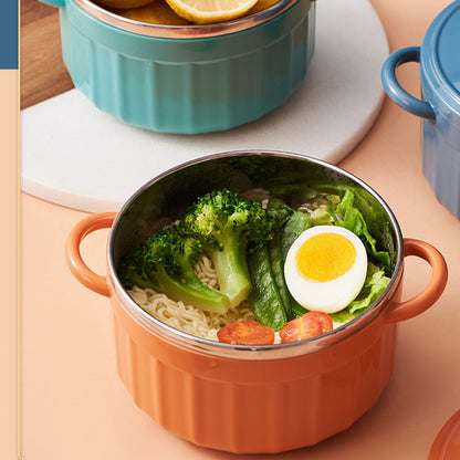 Noodles Bowl with Lid Binaural Noodles Bowl Home Dorm Student Covered Bowl Large Peacock Blue