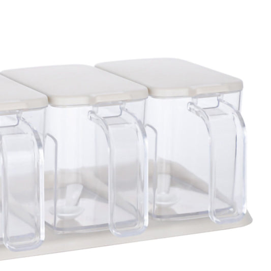 Seasoning Box Set Plastic Clear 3 Grids Large Capacity Condiment Box with Spoons for Kitchen Apricot
