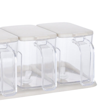 Seasoning Box Set Plastic Clear 3 Grids Large Capacity Condiment Box with Spoons for Kitchen Apricot