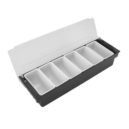 Condiment Caddy Durable Plastic Transparent Lid Detachable Design Multifunction Bar Fruit Caddy for Vege Fruit Seasoning 6 Compartments