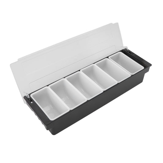 Condiment Caddy Durable Plastic Transparent Lid Detachable Design Multifunction Bar Fruit Caddy for Vege Fruit Seasoning 6 Compartments