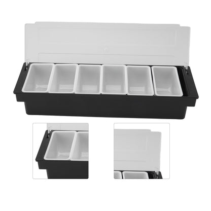 Condiment Caddy Durable Plastic Transparent Lid Detachable Design Multifunction Bar Fruit Caddy for Vege Fruit Seasoning 6 Compartments