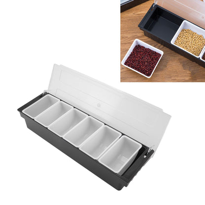 Condiment Caddy Durable Plastic Transparent Lid Detachable Design Multifunction Bar Fruit Caddy for Vege Fruit Seasoning 6 Compartments