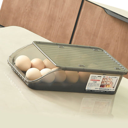 Egg Storage Box Plastic Automatic Rolling Transparent Thickened Grooved Egg Storage Container for Refrigerator Kitchen Black
