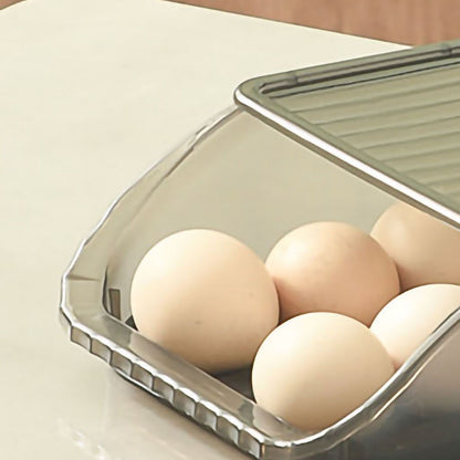 Egg Storage Box Plastic Automatic Rolling Transparent Thickened Grooved Egg Storage Container for Refrigerator Kitchen Black