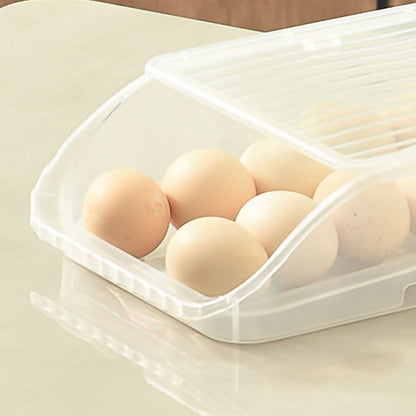 Egg Storage Box Plastic Automatic Rolling Transparent Thickened Grooved Egg Storage Container for Refrigerator Kitchen White