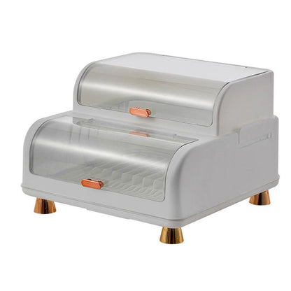 Draining Bowl Rack Plastic Tableware Drainer Storage Box Dish Chopsticks Drying Box with Lid White