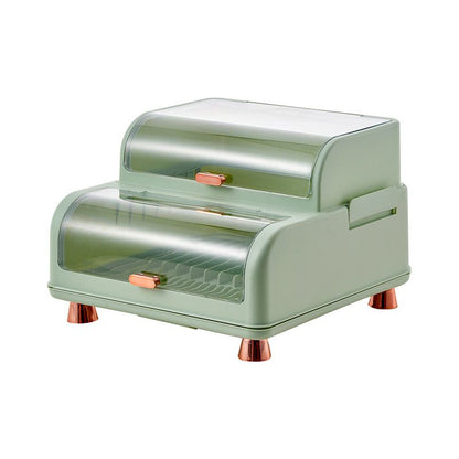 Draining Bowl Rack Plastic Tableware Drainer Storage Box Dish Chopsticks Drying Box with Lid Light Green