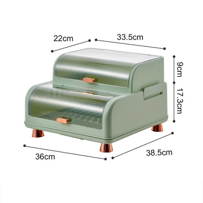 Draining Bowl Rack Plastic Tableware Drainer Storage Box Dish Chopsticks Drying Box with Lid Light Green
