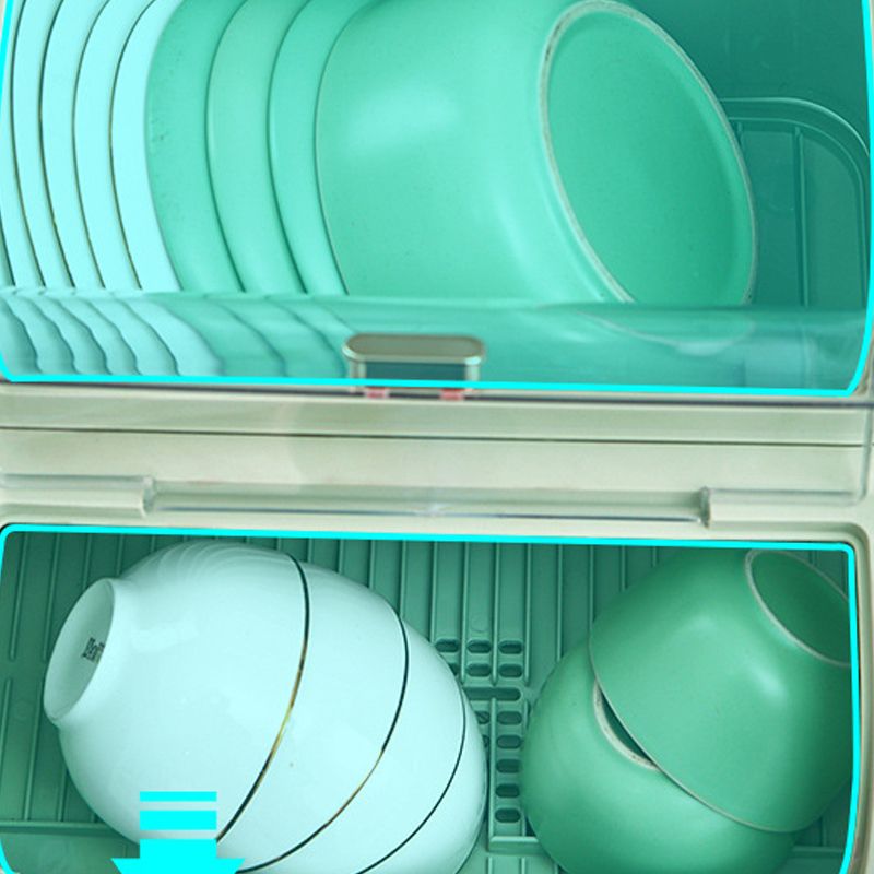 Draining Bowl Rack Plastic Tableware Drainer Storage Box Dish Chopsticks Drying Box with Lid Light Green