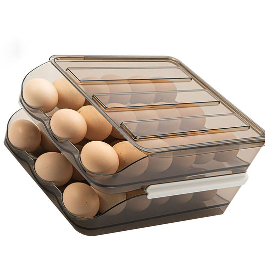 Refrigerator Preservation Storage Box Rolling Multilayer Transparent Egg Storage Box for Kitchen Two Layers
