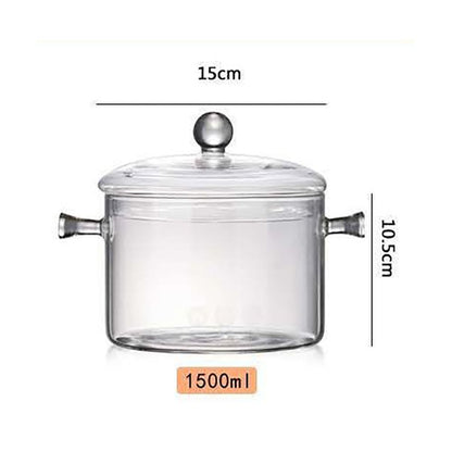 Glass Pasta Noodles Bowls Heat Resistant Glass Cooking Pot with Lid Sauce Pan for Soup Pasta Baby Food