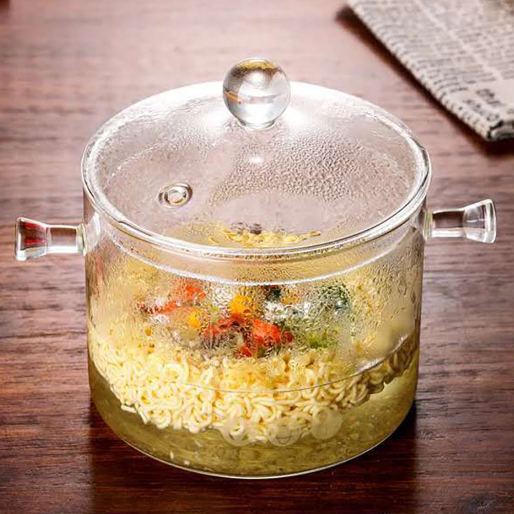 Glass Pasta Noodles Bowls Heat Resistant Glass Cooking Pot with Lid Sauce Pan for Soup Pasta Baby Food