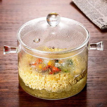 Glass Pasta Noodles Bowls Heat Resistant Glass Cooking Pot with Lid Sauce Pan for Soup Pasta Baby Food