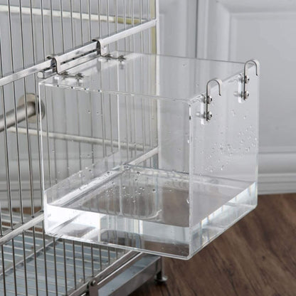Acrylic Bird Bathtub Bath Shower Box Bowl with Hooks Cage Accessory for Birds Parrots
