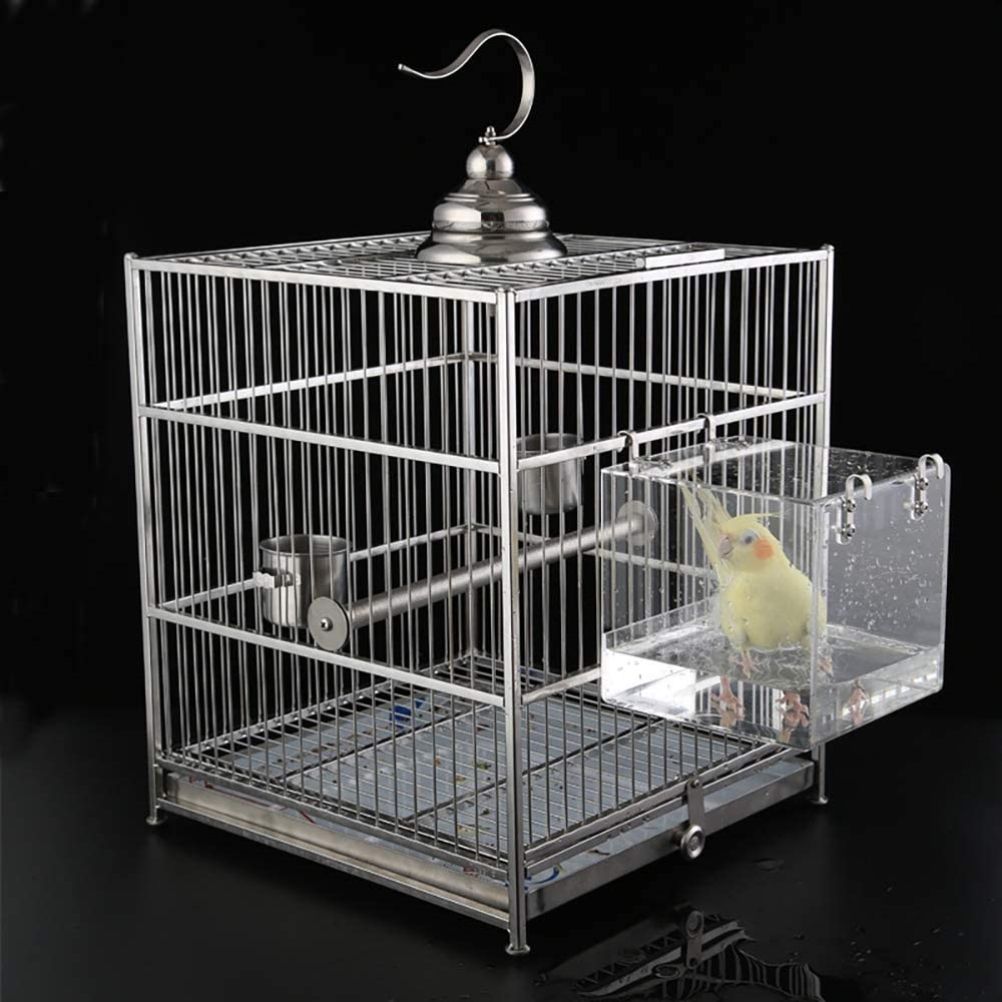Acrylic Bird Bathtub Bath Shower Box Bowl with Hooks Cage Accessory for Birds Parrots