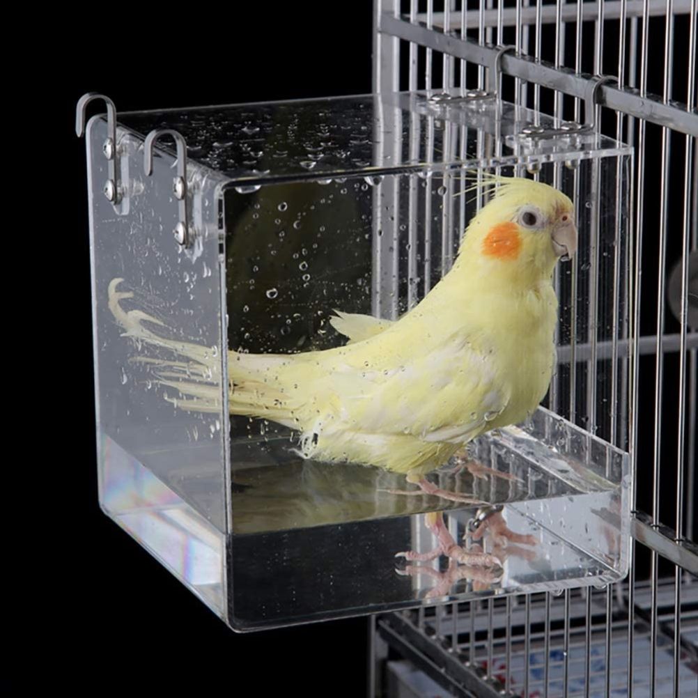 Acrylic Bird Bathtub Bath Shower Box Bowl with Hooks Cage Accessory for Birds Parrots