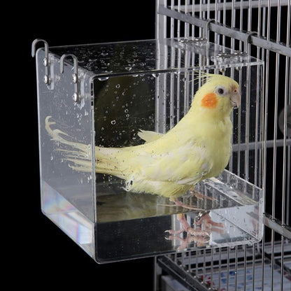 Acrylic Bird Bathtub Bath Shower Box Bowl with Hooks Cage Accessory for Birds Parrots