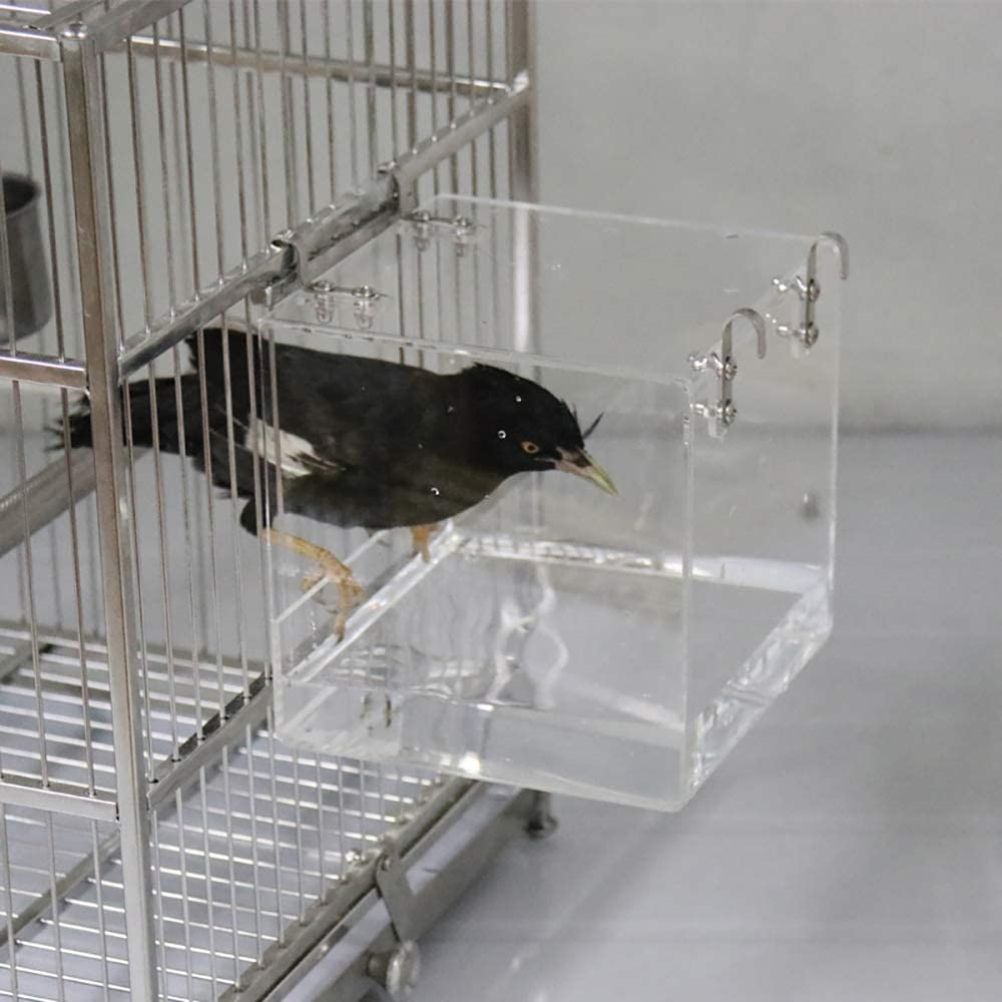 Acrylic Bird Bathtub Bath Shower Box Bowl with Hooks Cage Accessory for Birds Parrots