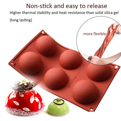 6 Cavity Semicircle Silicone Cake Mold Muffin Chocolate Baking Mold Pan DIY Party Cake Mold
