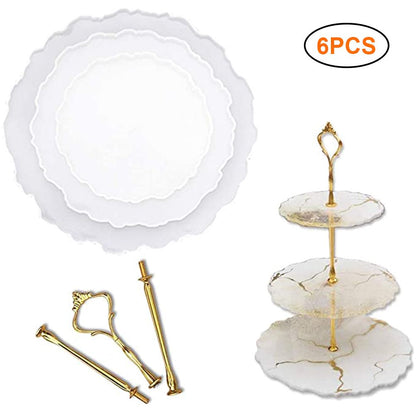 6pcs/set 3 Tier Cake Stand Silicone Resin Tray Molds DIY Irregular Mold Home Decoration Craft